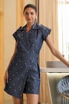 B'Infinite_Blue Denim Collared Designer Dress _Online_at_Aza_Fashions