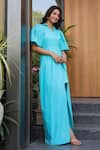 Shop_B'Infinite_Blue Cotton V-neck Designer Maxi Dress _Online_at_Aza_Fashions