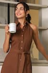 B'Infinite_Brown Cotton Collared Midi Dress _Online_at_Aza_Fashions