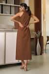 Shop_B'Infinite_Brown Cotton Collared Midi Dress _at_Aza_Fashions