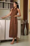 Shop_B'Infinite_Brown Cotton Collared Midi Dress _Online_at_Aza_Fashions