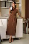 B'Infinite_Brown Cotton Collared Midi Dress _at_Aza_Fashions