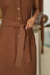 Buy_B'Infinite_Brown Cotton Collared Midi Dress 