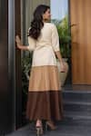 Shop_B'Infinite_Brown Cotton V-neck Color Block Maxi Dress _at_Aza_Fashions