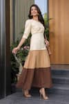 Buy_B'Infinite_Brown Cotton V-neck Color Block Maxi Dress _Online_at_Aza_Fashions