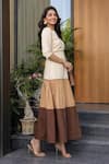 Shop_B'Infinite_Brown Cotton V-neck Color Block Maxi Dress _Online_at_Aza_Fashions