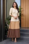 B'Infinite_Brown Cotton V-neck Color Block Maxi Dress _at_Aza_Fashions