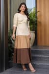 Buy_B'Infinite_Brown Cotton V-neck Color Block Maxi Dress _at_Aza_Fashions