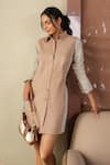 Shop_B'Infinite_Beige Cotton Collared Multi Color Designer Short Dress _Online_at_Aza_Fashions