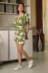 B'Infinite_Green Cotton V-neck Floral Print Jumpsuit _Online_at_Aza_Fashions