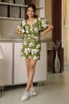 Buy_B'Infinite_Green Cotton V-neck Floral Print Jumpsuit _at_Aza_Fashions