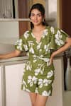 Shop_B'Infinite_Green Cotton V-neck Floral Print Jumpsuit _Online_at_Aza_Fashions