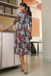 Shop_B'Infinite_Brown Cotton V-neck Floral Print Midi Dress _at_Aza_Fashions