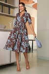 Shop_B'Infinite_Brown Cotton V-neck Floral Print Midi Dress _Online_at_Aza_Fashions