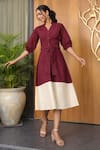 Shop_B'Infinite_Wine Cotton V-neck Midi Dress _Online_at_Aza_Fashions