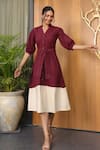 Buy_B'Infinite_Wine Cotton V-neck Midi Dress _at_Aza_Fashions