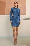 B'Infinite_Blue Cotton Collared Printed Designer Dress _Online_at_Aza_Fashions