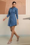 Shop_B'Infinite_Blue Cotton Collared Printed Designer Dress _Online_at_Aza_Fashions