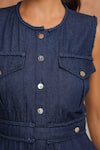 B'Infinite_Blue Denim Round Neck Midi Dress _at_Aza_Fashions