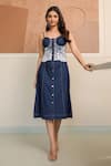 Buy_B'Infinite_Blue Denim Lace Sweetheart Neck Detail Midi Dress _at_Aza_Fashions