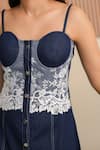 Buy_B'Infinite_Blue Denim Lace Sweetheart Neck Detail Midi Dress 