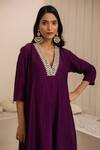 Buy_Avaha_Purple Cotton, Silk Embroidery V-neck Jamuni Kalidaar Kurta Set _Online_at_Aza_Fashions