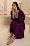 Avaha_Purple Cotton, Silk Embroidery V-neck Jamuni Kalidaar Kurta Set _at_Aza_Fashions