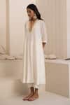Buy_Avaha_Ivory Silk, Cotton V-neck Dola Anarkali Kurta Set _Online_at_Aza_Fashions