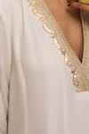 Buy_Avaha_Ivory Silk, Cotton V-neck Dola Anarkali Kurta Set 