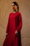 Avaha_Red Silk, Cotton Round Neck Anar A-line Dola Kurta Set _Online_at_Aza_Fashions