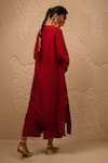 Shop_Avaha_Red Silk, Cotton Round Neck Anar A-line Dola Kurta Set _at_Aza_Fashions