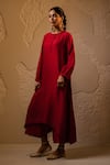 Buy_Avaha_Red Silk, Cotton Round Neck Anar A-line Dola Kurta Set _Online_at_Aza_Fashions