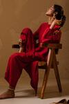 Avaha_Red Silk, Cotton Round Neck Anar A-line Dola Kurta Set _at_Aza_Fashions