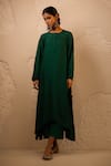 Shop_Avaha_Emerald Green Silk, Cotton Round Neck Dola Kurta Set _at_Aza_Fashions