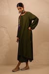 Buy_Avaha_Olive Green Silk, Cotton Round Neck Dola Kurta Set _Online_at_Aza_Fashions