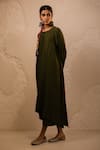 Shop_Avaha_Olive Green Silk, Cotton Round Neck Dola Kurta Set _Online_at_Aza_Fashions