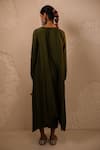 Shop_Avaha_Olive Green Silk, Cotton Round Neck Dola Kurta Set _at_Aza_Fashions