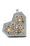 Anaar_Gray Beads, Fabric Flowers Heart Shaped Designer Satin Clutch _at_Aza_Fashions