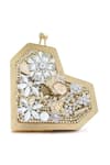 Anaar_Gold Crystals, Embroidery Foiled Milano Satin Clutch _at_Aza_Fashions