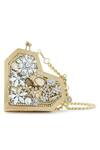 Buy_Anaar_Gold Crystals, Embroidery Foiled Milano Satin Clutch _at_Aza_Fashions