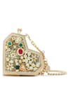 Buy_Anaar_Gold Crystals, Stones Designer Foiled Milano Satin Clutch _at_Aza_Fashions