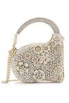 Anaar_White Fabric Flowers, Beads Swan Annette Floral Clutch _at_Aza_Fashions