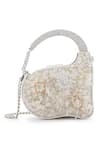 Shop_Anaar_White Beads, Embroidery Piom Pom Anette Designer Clutch _Online_at_Aza_Fashions