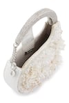 Anaar_White Beads, Embroidery Piom Pom Anette Designer Clutch _at_Aza_Fashions