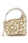 Anaar_Gold Stones Foiled Milano Satin Clutch _Online