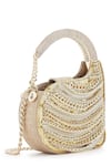 Buy_Anaar_Gold Chains, Rhinestones Foiled Milano Satin Clutch _at_Aza_Fashions