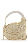 Shop_Anaar_Gold Chains, Rhinestones Foiled Milano Satin Clutch 