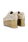 Anaar_Gold Floral Embroidered Wedge Sneakers _at_Aza_Fashions
