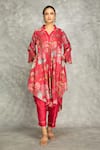 Buy_Tanu Malhotra_Pink Cotton, Silk Embroidery Collared Hot Printed High Low Kurta Set _Online_at_Aza_Fashions