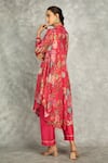 Shop_Tanu Malhotra_Pink Cotton, Silk Embroidery Collared Hot Printed High Low Kurta Set _at_Aza_Fashions